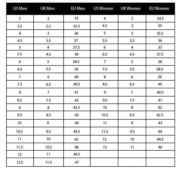 SIZE CHART RUNNERS SPORTS