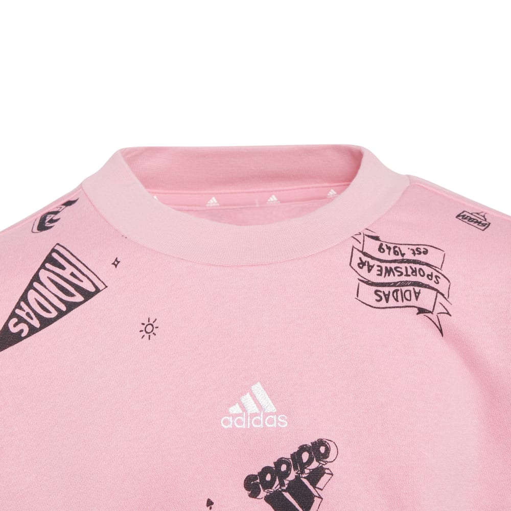 adidas Brand Love Allover Print Crew Sweatshirt Kid\'s RUNNERS – SPORTS