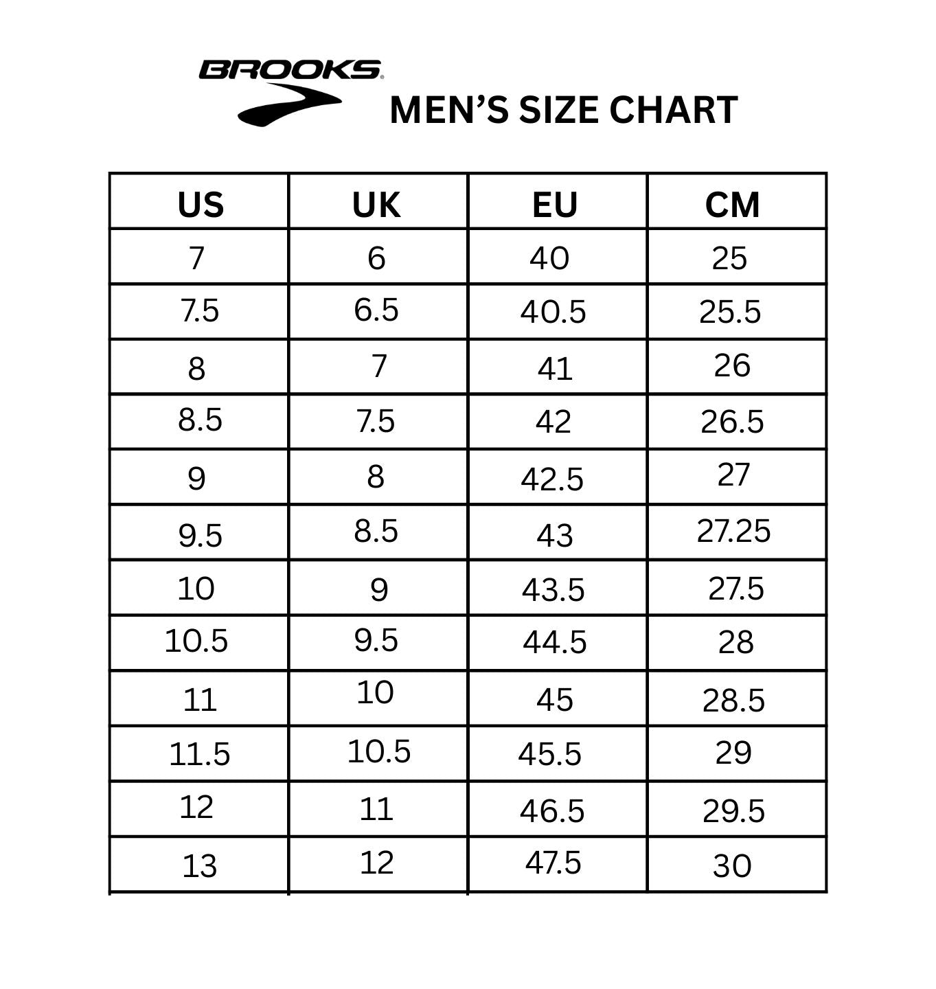 Brooks Size Guide brooks Ghost Max Men's Running Shoes – RUNNERS SPORTS