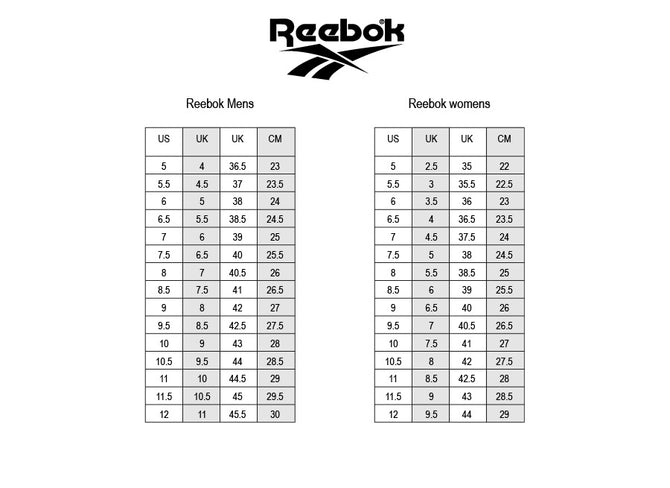Ukuran Reebok SIZE CHART – RUNNERS SPORTS